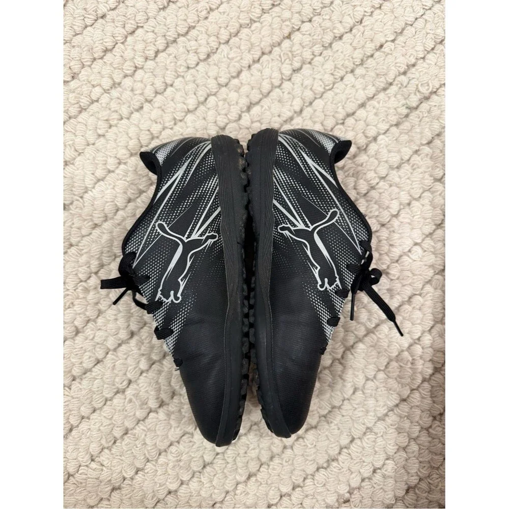 Puma Youth Black Athletic Turf Soccer Shoes with Silver Accents